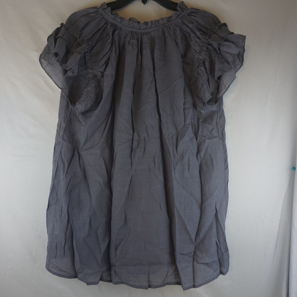 Smock Neck Ruffle Cap Sleeve Blouse Grey XL New - Picture 4 of 5